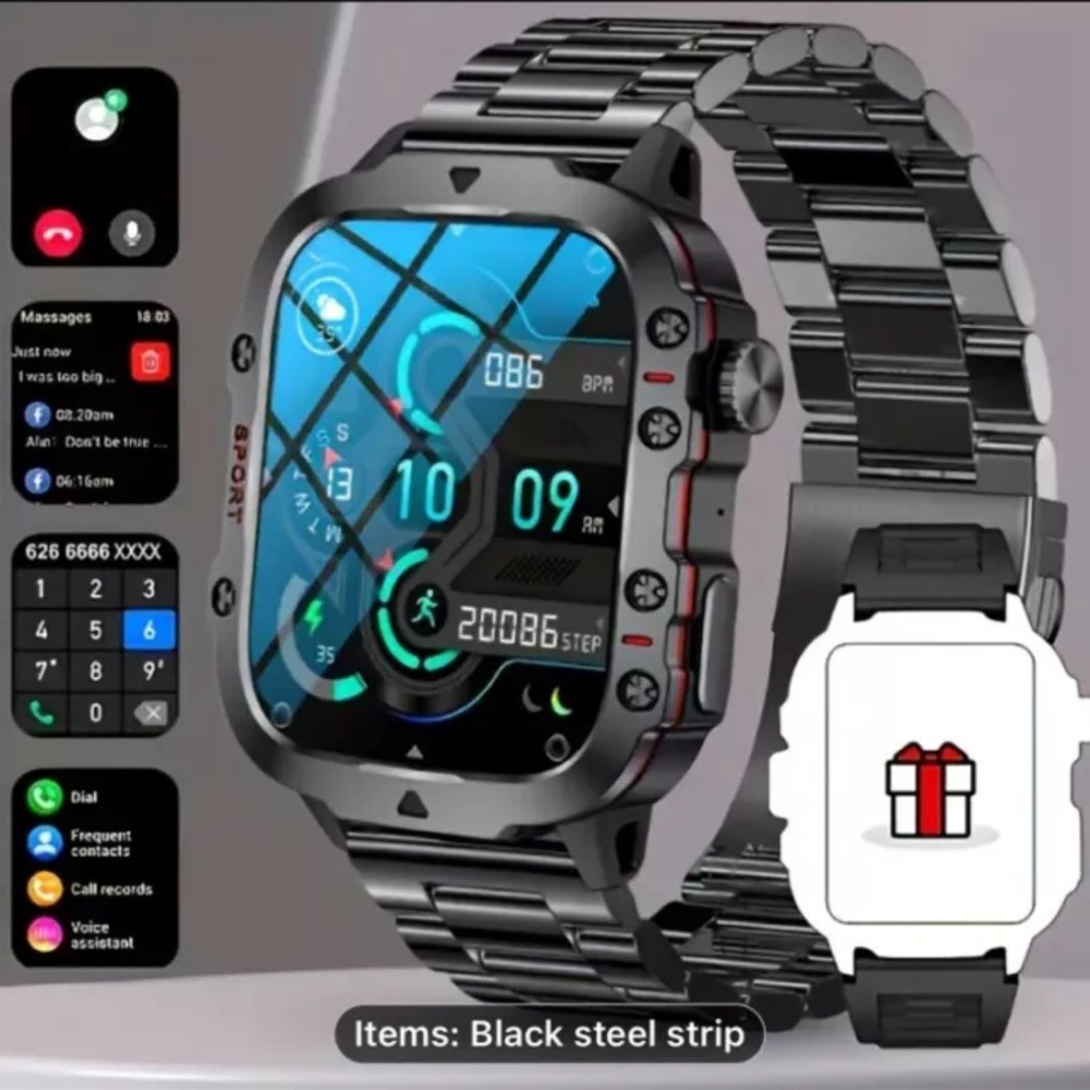 Black Smartwatch with Steel Strap